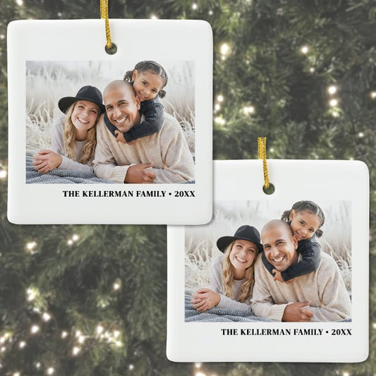 Custom Double Sided Family Two Photo Christmas Ceramic Ornament