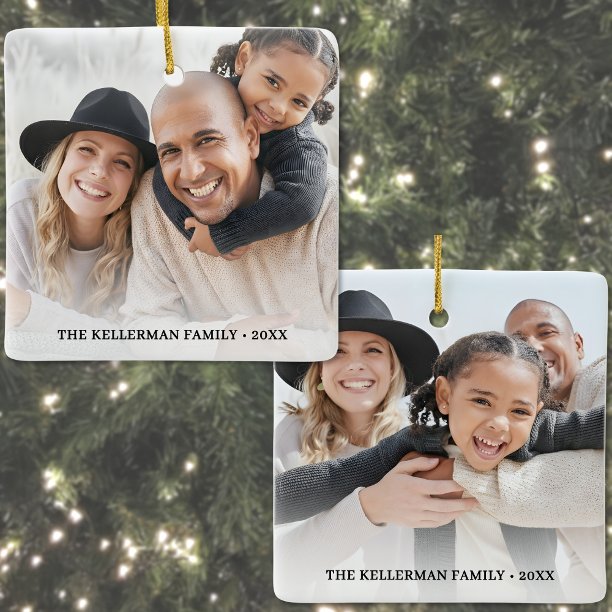 Custom Double Sided Family Two Photo Christmas Ceramic Ornament