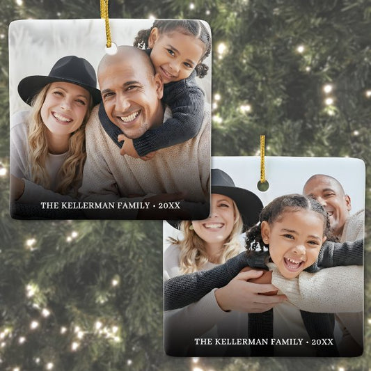 Custom Double Sided Family Two Photo Christmas Ceramic Ornament