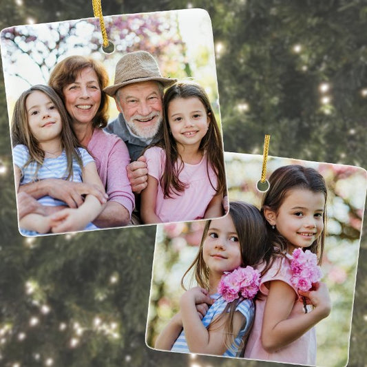 Custom Double Sided Family Two Photo Christmas Ceramic Ornament