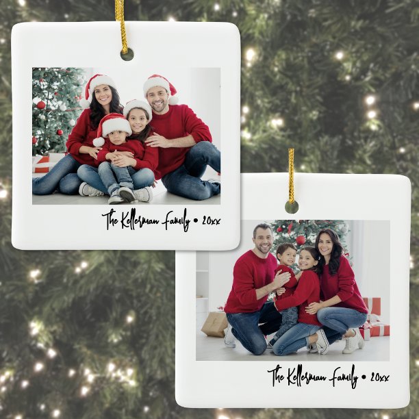 Custom Double Sided Family Two Photo Christmas Ceramic Ornament