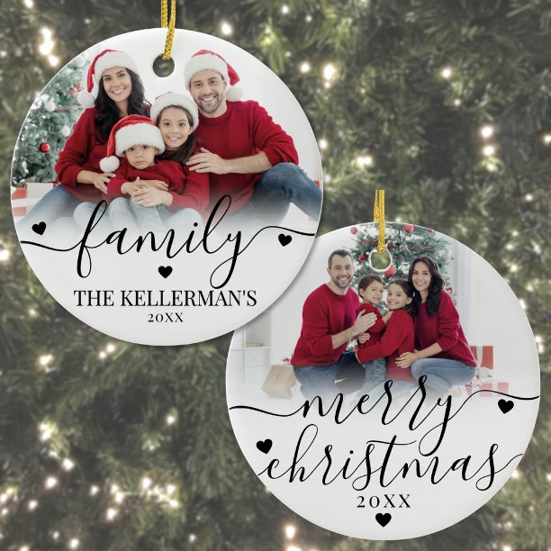 Custom Double Sided Family Two Photo Christmas Ceramic Ornament