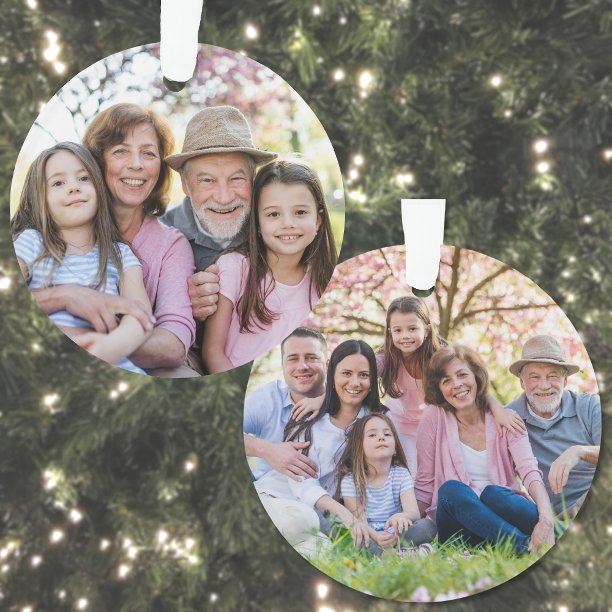 Custom Double Sided Family Two Photo Christmas Ornament