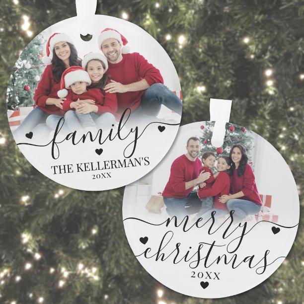 Custom Double Sided Family Two Photo Christmas Ornament