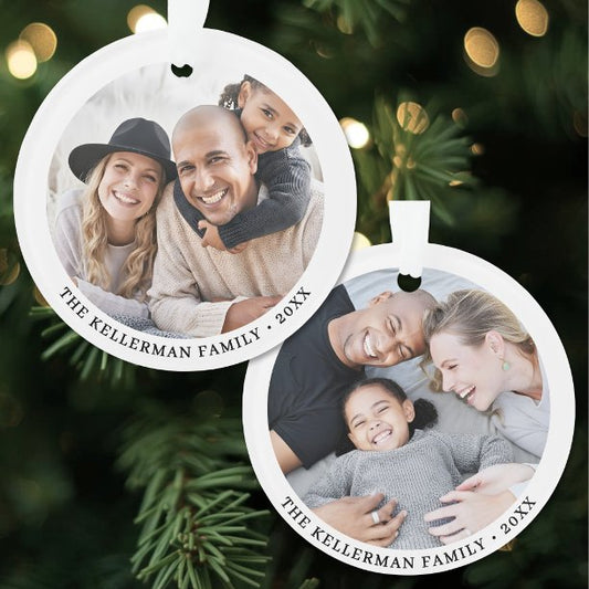 Custom Double Sided Family Two Photo Christmas Ornament