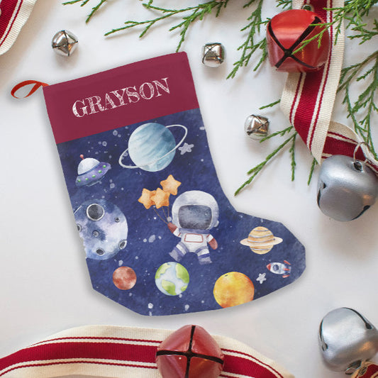 custom Name Kids Astronaut Galaxy Space Small Christmas Stocking