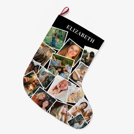 Custom Name Photo Collage Large Christmas Stocking