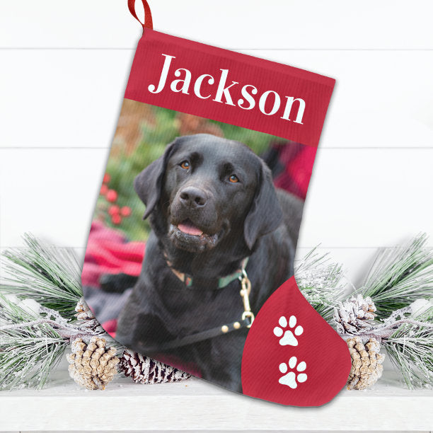 Custom Pet Dog Photo Holiday Red Personalized Large Christmas Stocking