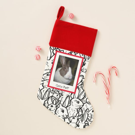 Custom Pet Photo Rabbit Design Art Black & White Christmas Stocking