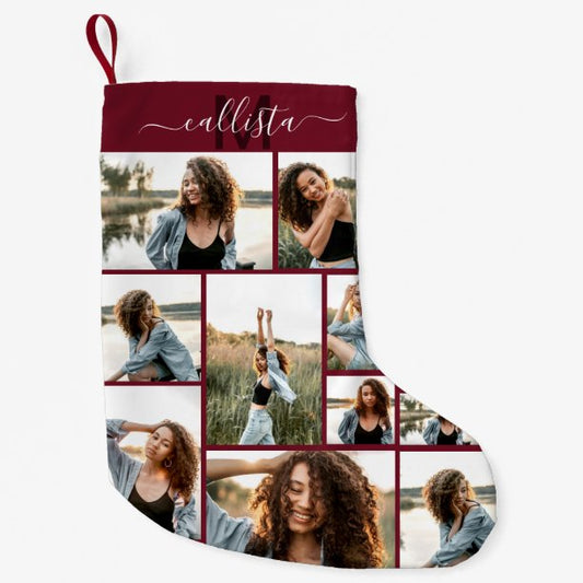 Custom Photo Collage Monogram Name Initial Small Christmas Stocking