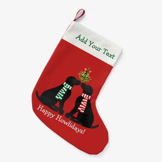 Custom Xmas Black Labs Kissing Mistletoe Small Christmas Stocking