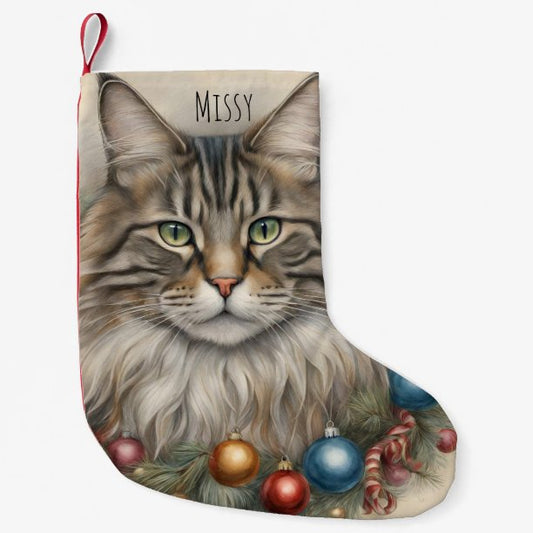 Cute Christmas Cat Gifts Vintage Maine Coon Small Christmas Stocking