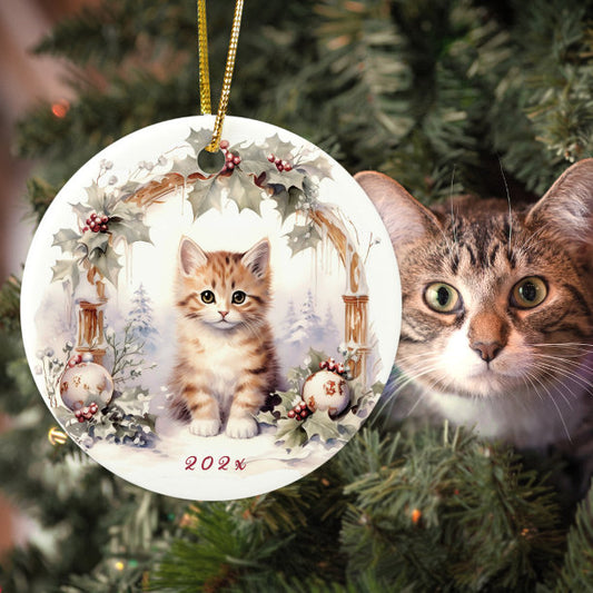 Cute Christmas cat kitten animal Ceramic Ornament