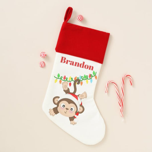 Cute Christmas monkey add name stocking