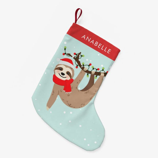 Cute Christmas Sloth Personalized Small Christmas Stocking