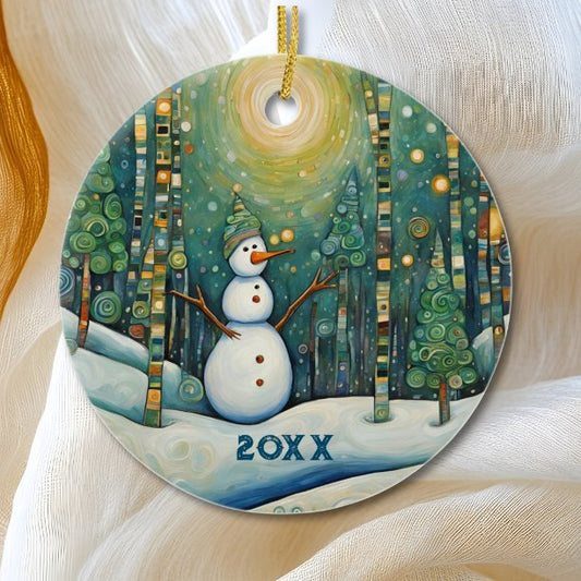 Cute Christmas Snowman Ceramic Ornament