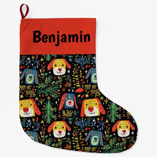 Cute Dog Personalized Large Christmas Stocking