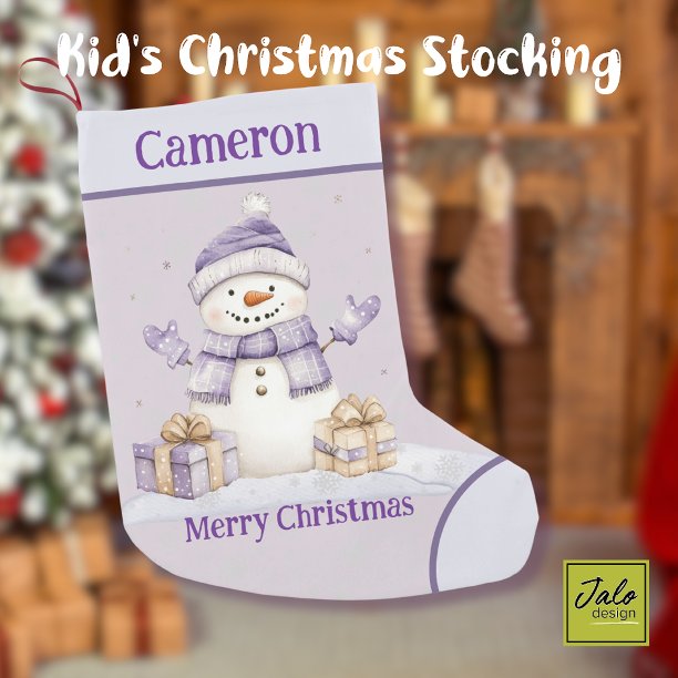 Cute Happy Purple Snowman Presents Merry Christmas Small Christmas Stocking
