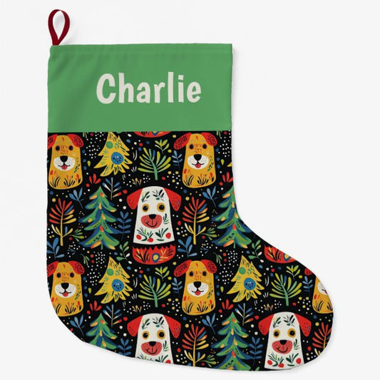 Cute Personalized Dog Large Christmas Stocking