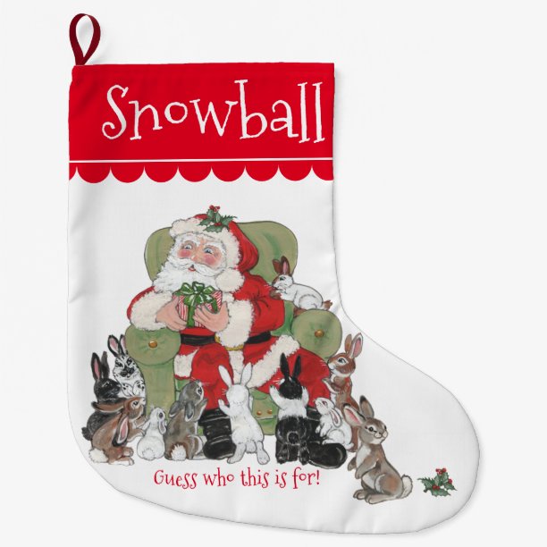 Cute Personalized Santa Pet Bunny Rabbit Christmas Large Christmas Stocking