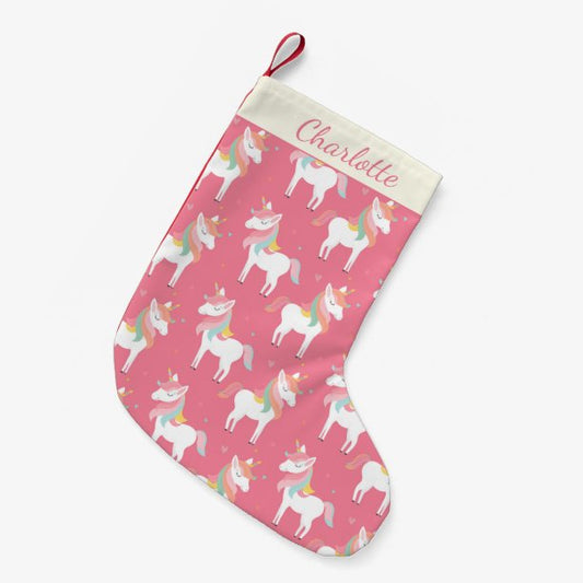 Cute Pink Unicorn Pattern Personalized Small Christmas Stocking