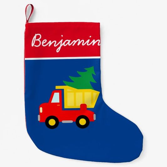 Cute red truck with Christmas tree kid's stocking