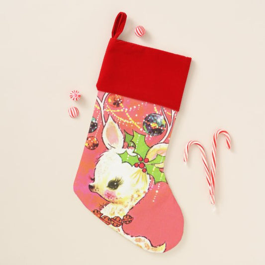 cute retro vintage Christmas reindeer Stocking