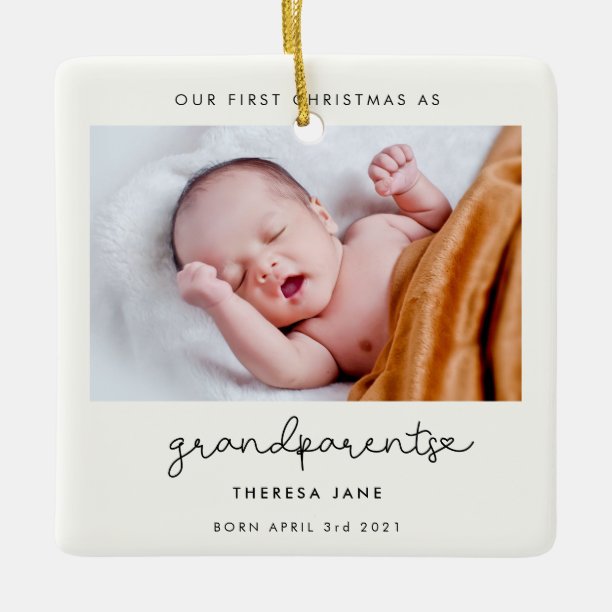 Cute script Our First Christmas as grandparents Ceramic Ornament