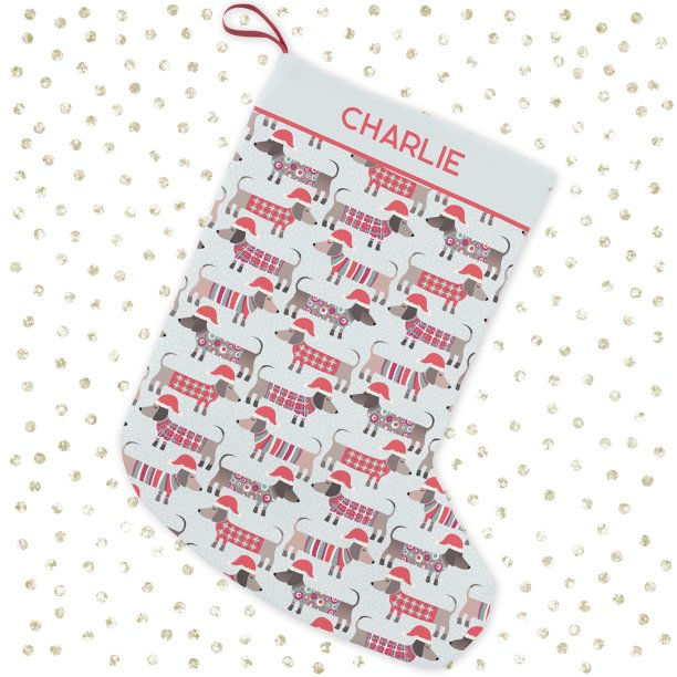 Dachshund Sausage Dogs Christmas Hats Personalized Small Christmas Stocking