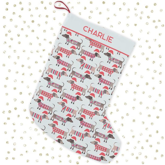 Dachshund Sausage Dogs Christmas Hats Personalized Small Christmas Stocking