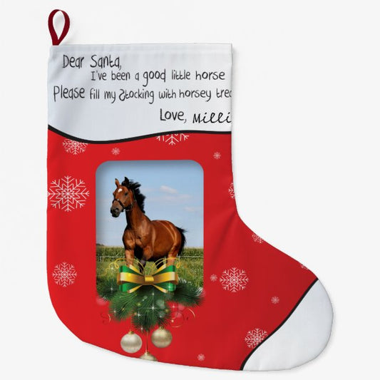Dear Santa I've Been Good Red ADD YOUR PHOTO Name Large Christmas Stocking