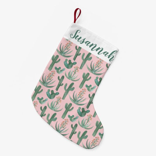 Desert Saguaro Cactus Succulents Pattern CUSTOM Small Christmas Stocking