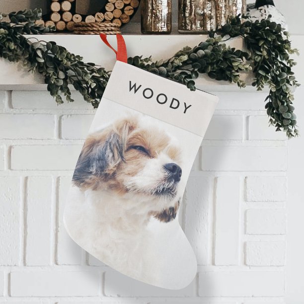 Dog Photo Christmas Modern Minimal Pet Name Small Christmas Stocking