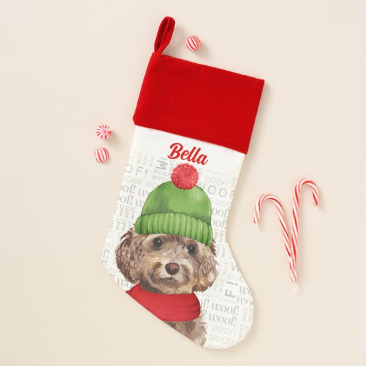Dog's Name Brown Cockapoo Christmas Stocking