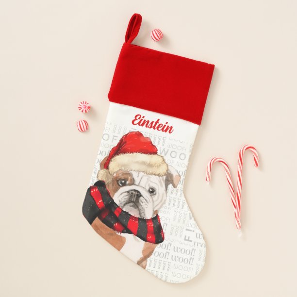 Dog's Name English Bulldog Fun Holiday Christmas Stocking