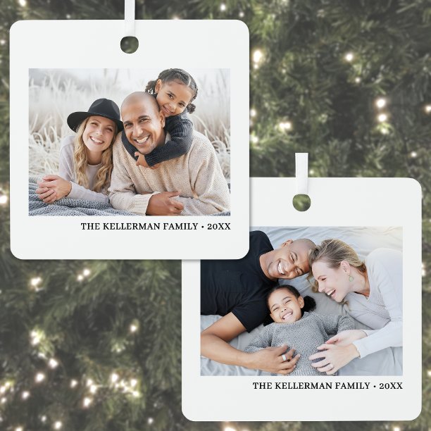 Double Sided Family Two Photo Christmas Metal Ornament