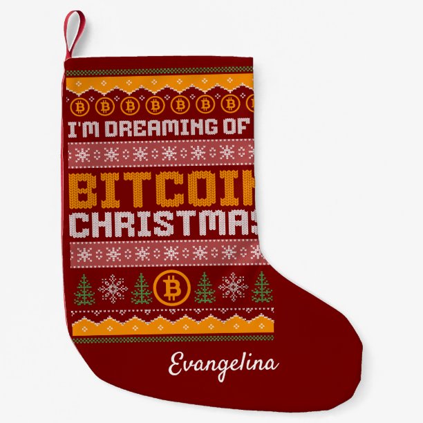 Dreaming of a BITCOIN CHRISTMAS Faux Knit Pattern Small Christmas Stocking