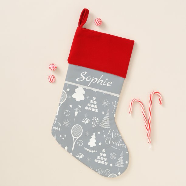 Elegant grey and white tennis Christmas Stocking