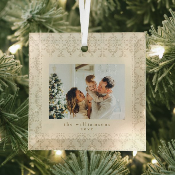 Elegant Vintage Gold Photo Keepsake Christmas Glass Ornament