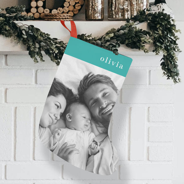 Family Christmas Modern Turquoise Teal Photo Small Christmas Stocking