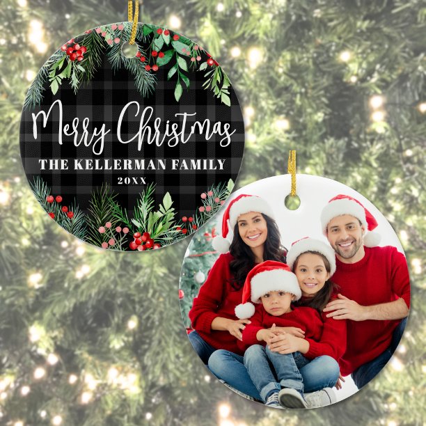 Family Photo Double Sided Christmas Ceramic Ornament