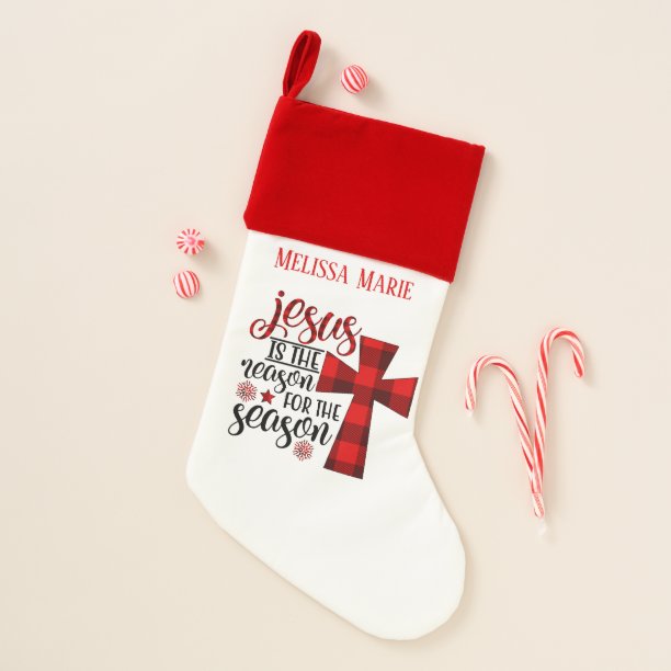 Festive Jesus is reason for the Season add name Christmas Stocking