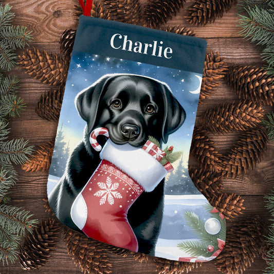 Festive Labrador Retriever Holiday Black Dog Small Christmas Stocking
