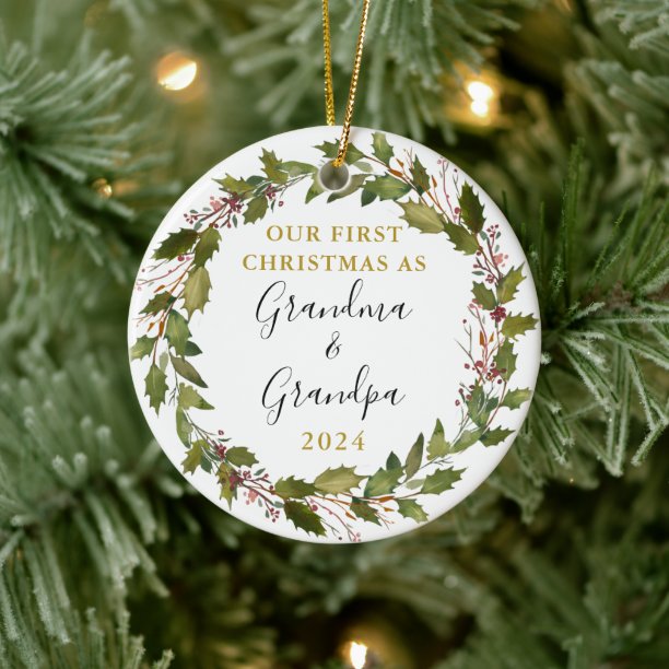 First Christmas as Grandma & Grandpa Custom Photo Ceramic Ornament