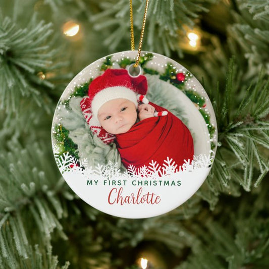 First Christmas as Grandma & Grandpa Custom Photo Ceramic Ornament