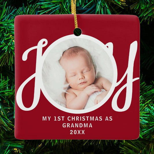 First Christmas As Grandma Photo Keepsake Red Ceramic Ornament