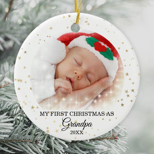 First Christmas As Grandpa Photo Ceramic Ornament