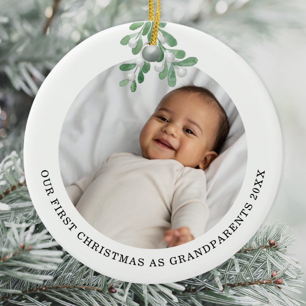 First Christmas As Grandparents Photo Mistletoe Ceramic Ornament