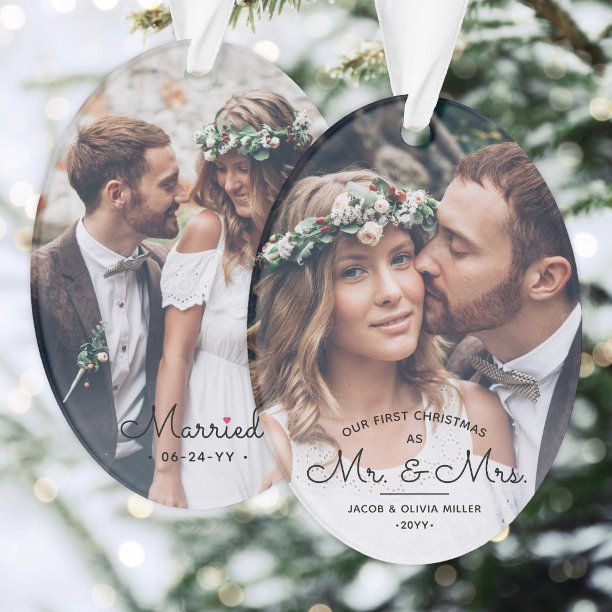 First Christmas as Mr & Mrs • Elegant 2 Photo Ornament