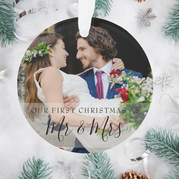 First Christmas As Mr & Mrs Name 2 Photos Ornament